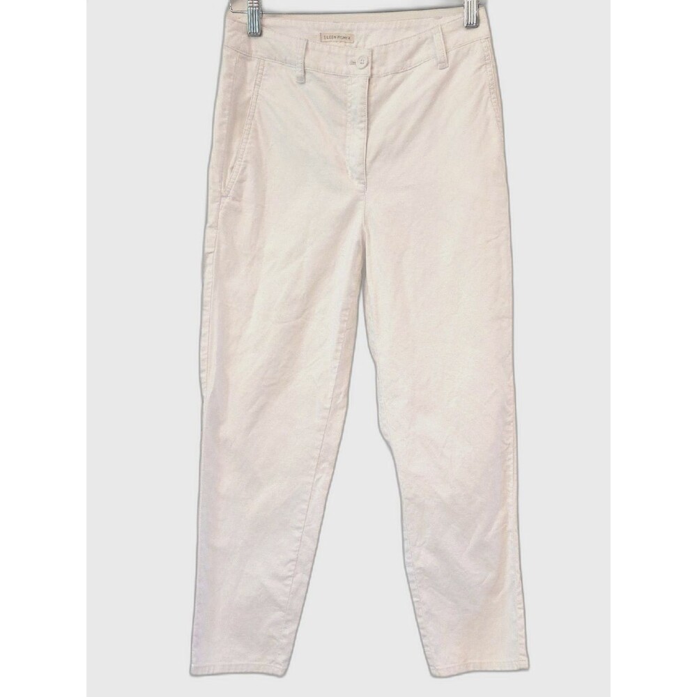 Eileen Fisher White Minimalist Straight Leg Pants Organic Cotton Hemp Coastal